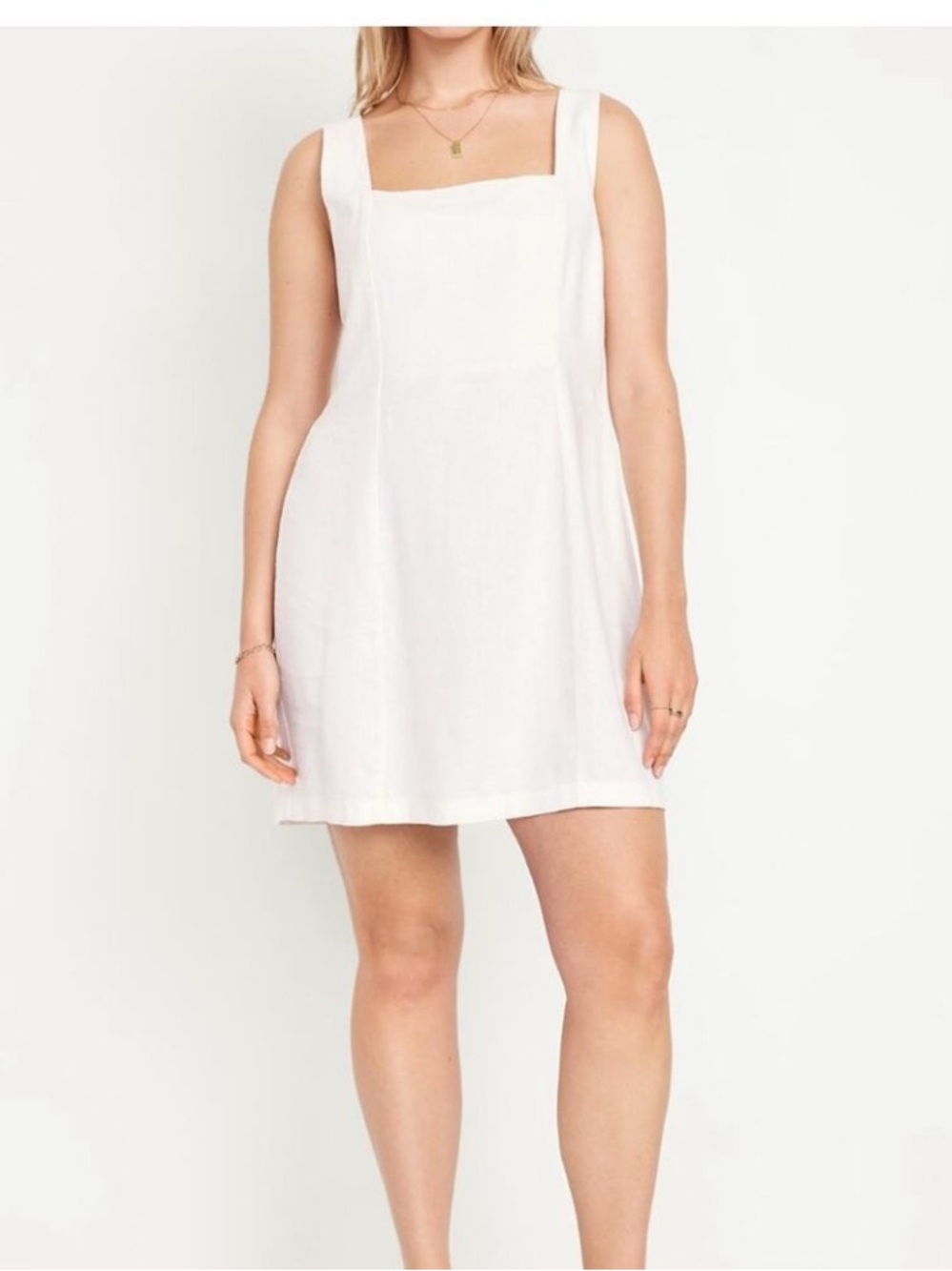 Old Navy White Lilies Square-Neck Linen-Blend Mini Dress